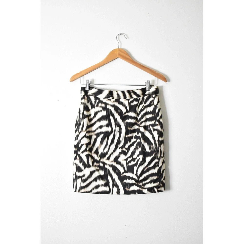 Ann Taylor Pencil Skirt Womens 8 Black Zebra Ikat Modern Professional Mini Skirt - Picture 6 of 7